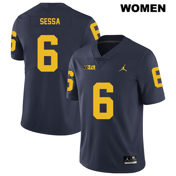 Women's NCAA Michigan Wolverines Michael Sessa #6 Navy Jordan Brand Authentic Stitched Legend Football College Jersey DQ25F05WA